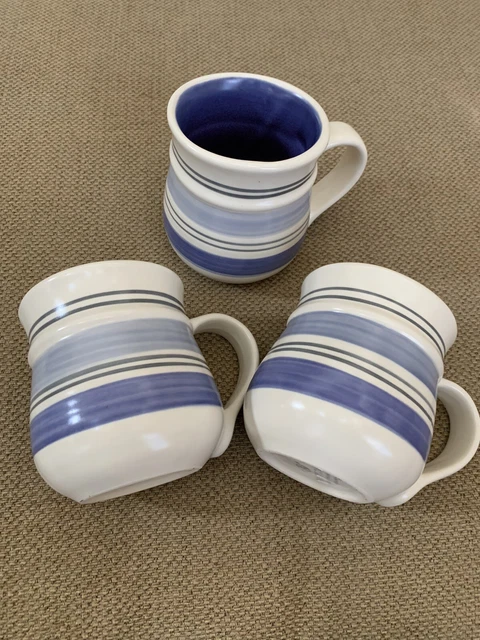 3 Pfaltzgraff Pottery Rio Pattern  Blue White Mugs Mexico Leaf Floral
