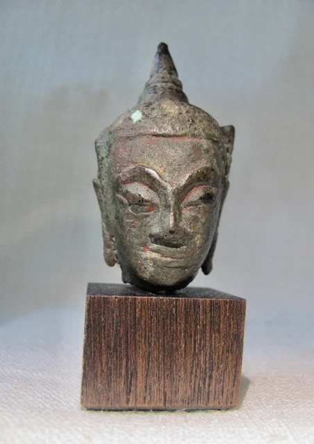 Mounted Antique Ayutthaya / Ayuthia Period Bronze Buddha Head from Thailand