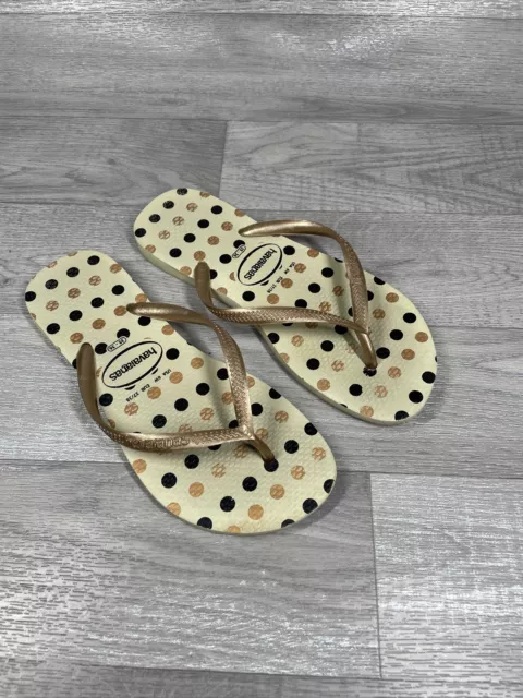 Havaianas Slim Flip Flops Polka Dot Gold Womens Size UK 3 EUR 35-36