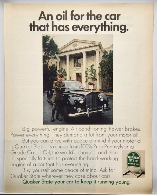 1971 Quaker State Motor Oil Chauffeur Rolls Royce Vintage Color Print Ad