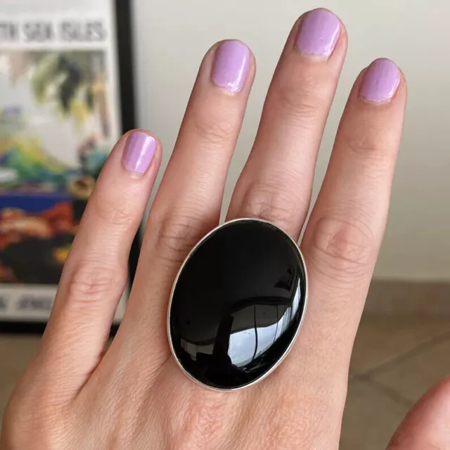 Natural Large Black Onyx Ring Boho Statement Chunky Ring Women Ring Size US-5-13