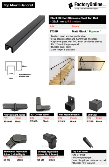 Glass Balustrade Top Rail Stainless Steel Handrail Slotted Capping Railing DIY 3