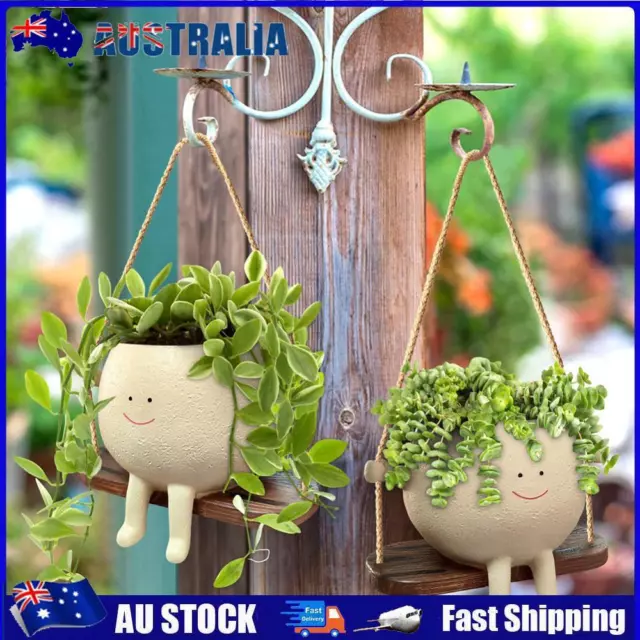 Swing Face Planter Pot Hanging Resin Head Succulent Creative Flower Pots Garden