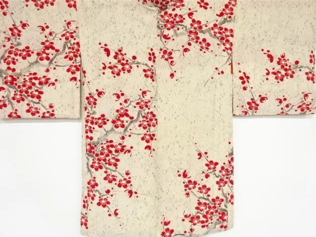 83379# Japanese Kimono / Antique Haori / Kinsha / Grain With Branch Ume