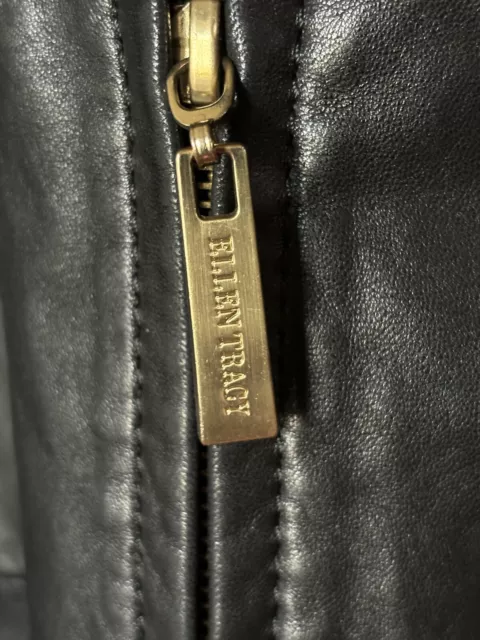 Ellen Tracy Soft Black Leather Coat Sz L  Liner Button/Removable Full Zip VTG 3