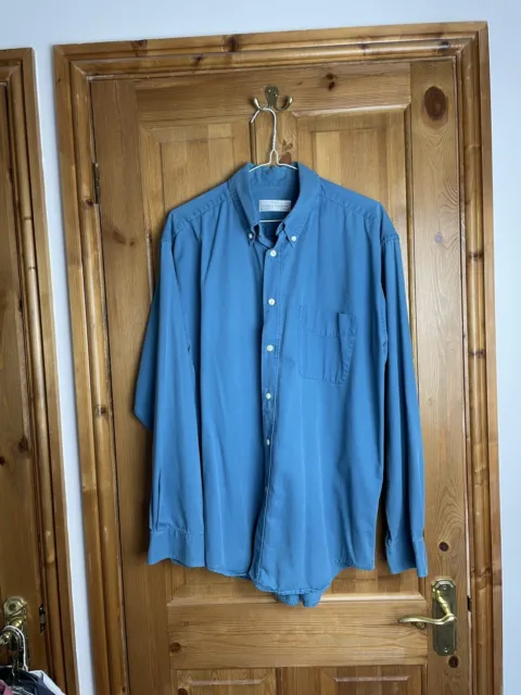 Camicia vintage St Michael da uomo blu tinta unita manica lunga cotone taglia media