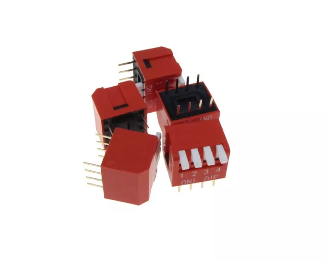 4 Position DIP Switch 2.54mm 0.1" Pitch Right Angle - Pack of 5