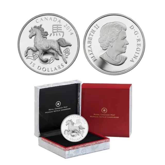 2014 $15 Canada Year of the Horse 1 oz Fine Silver Proof Coin  (OGP/COA)
