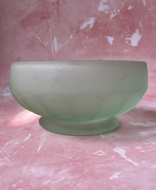 VINTAGE BAGLEY ART Deco Green Frosted Glass Footed Bowl Retro Home