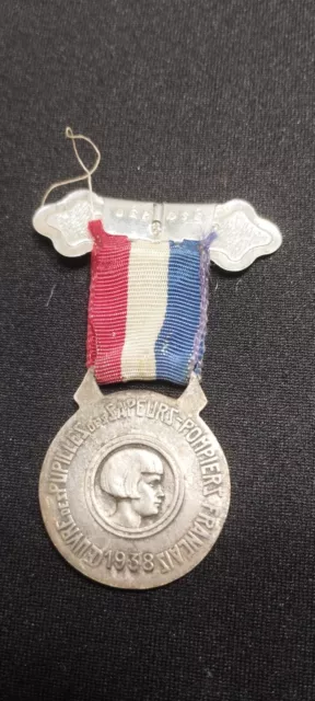 12.26) Médaille civile ancienne pupille sapeurs pompiers french medal 2