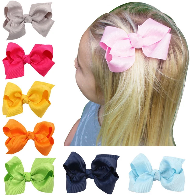 Lot De 4 Bandeaux à Nœuds Pour Filles - Tissu Doux, 12 Cm, Blanc, Rose, Jaune, Gris