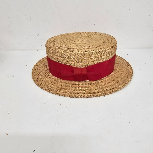 OLNEY STRAW BOATER Hat Size 6⅞ 56cm Red Ribbon Unisex Vintage - J359* £ ...
