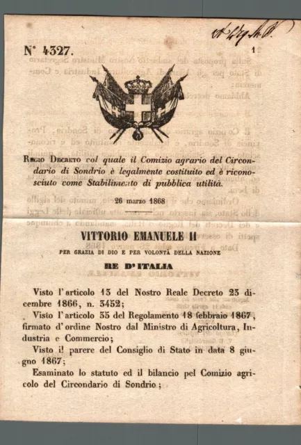 Regio Decreto Sondrio circondario stabilimento pubblica utilità 1867