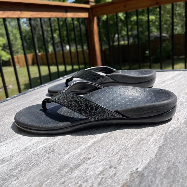Vionic Tide Black Sequined Toe Post Flip Flop Sandals Sz 7 EU 38 Vionic Tide Black Sequined Toe Post Flip Flop Sandals Sz 7 EU 38