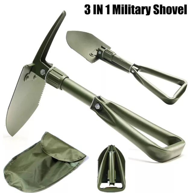 3in1 Folding Shovel Pick Spade Camping Hiking Military Survival Entrenching Tool