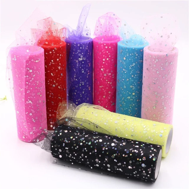 Rollo de tul lentejuelas brillante gasa láser organza 10 yardas 15 cm tela de tul