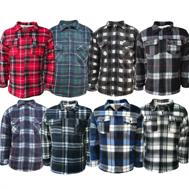 Mens Sherpa Fleece Lined Shirt Lumberjack Padded Jacket Flannel Warm Work