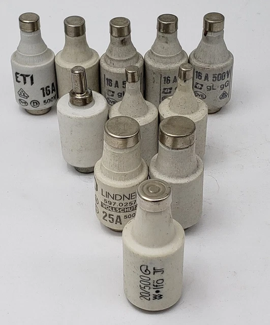 11x Fusibles 10A 16A 20A 25A Eti Lindner Insert Fusible