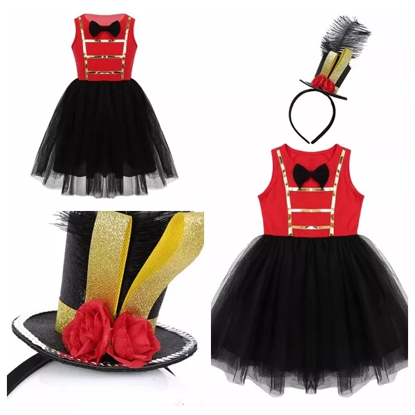 Girls Tulle Tutu Dress Kids Xmas Party Fancy+Headband Set Skirt Colonel Costume