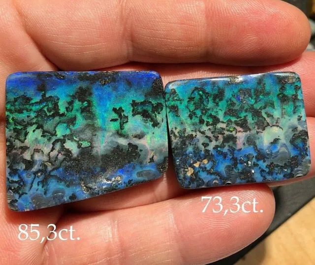 159ct. Gemme Roche Opale Couple Bleu/Rouge/Vert + Video .flashfire-opals