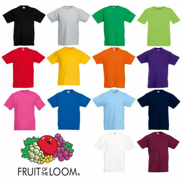 1x Fruit Of The Loom Boys Girls Kids T Shirts Cotton Plain Short Sleeve TeeShirt