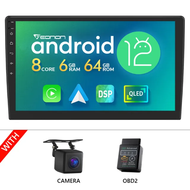 CAM+OBD+10.1" Double 2DIN 8-Core Android 12 Car Stereo GPS Sat Nav Radio CarPlay