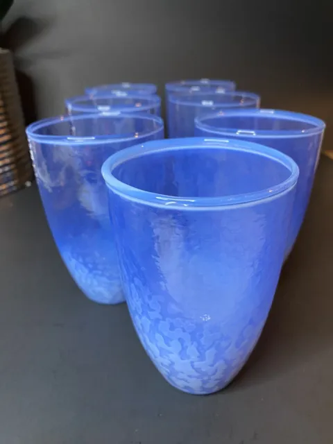 Set of 7 Blue White Beaded Glasses Tumblers Unique