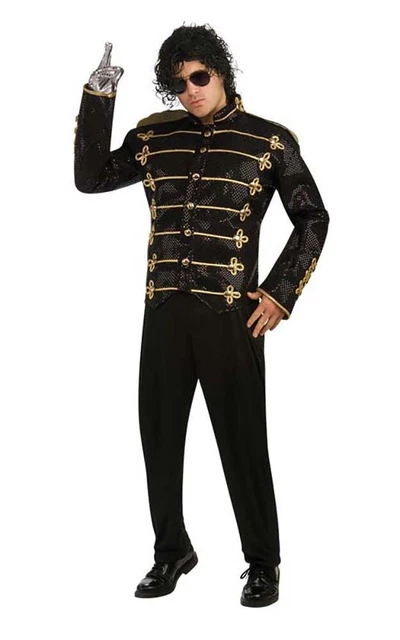 Licensed Michael Jackson Black Military Deluxe Jacket Fancy Dress Costume
