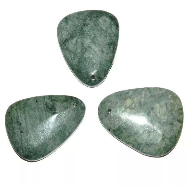 P2158 Green Marble 45mm Flat Puffed Triangle Gemstone Pendant Bead 1pc