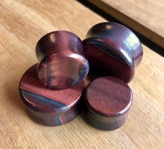 PAIR Red Tiger Eye Organic Stone Plugs Gauge - 3mm (8g) to 25mm (1") available