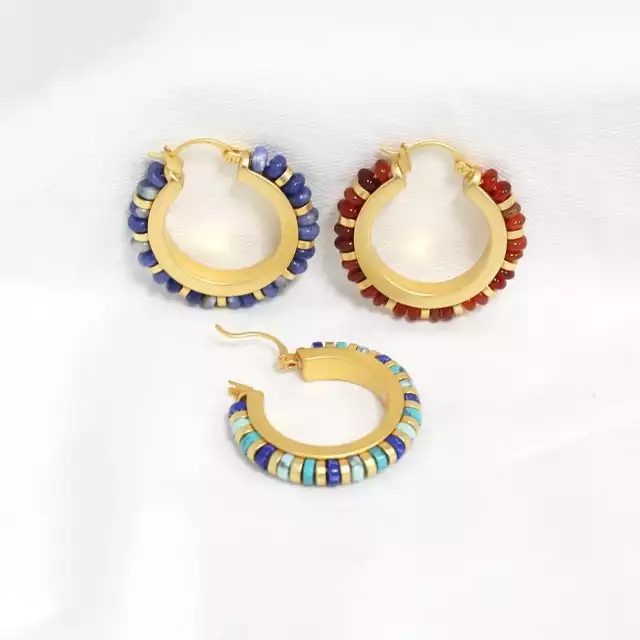1 Pair of natural stone Beaded Gold Earrings For Women Gifts Accessories 3