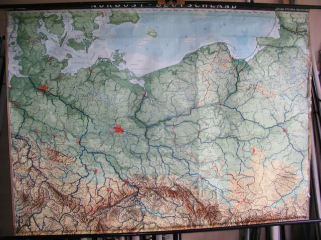 Wandkarte Nordost Deutschland Schlesien Preussen DDR Polen 209x153 vintage ~1959