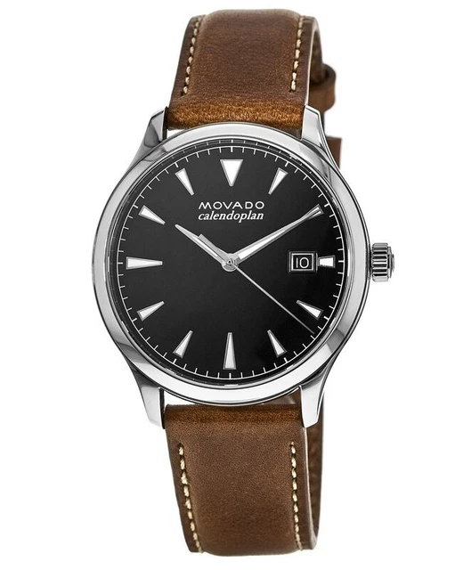 New Movado Heritage Black Dial Leather Strap Men's Watch 3650001