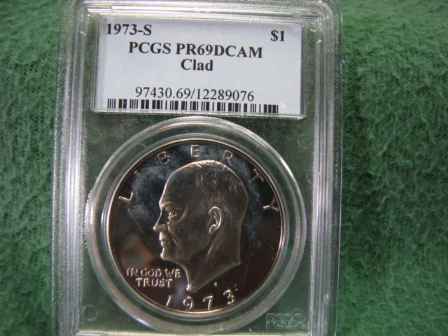 1973 S  Eisenhower IKE Dollar Coin  PCGS  Pf 69  DEEP CAMEO  Gorgeous Clad IKE