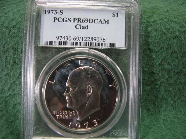 1973 S  Eisenhower IKE Dollar Coin  PCGS  Pf 69  DEEP CAMEO  Gorgeous Clad IKE