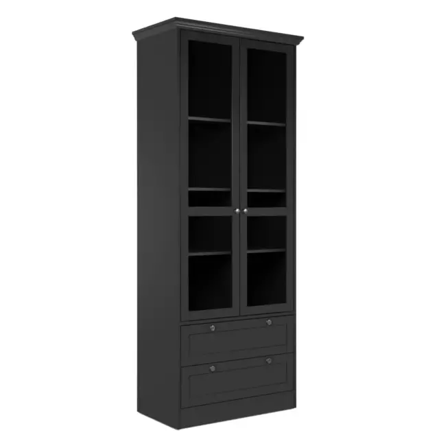 Vitrine Highboard Anthracite Armoire Commode en Bois Salon 2 Tiroirs Homestyle4u