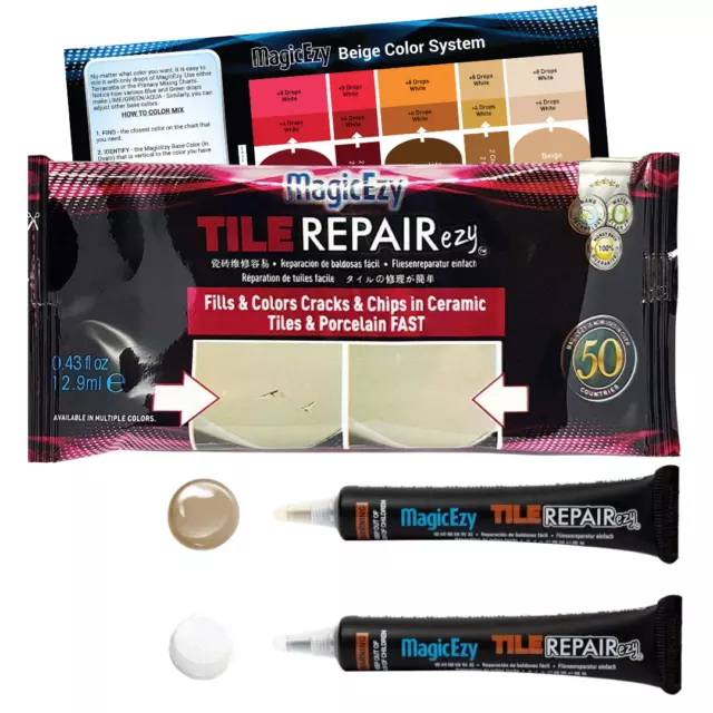 Tile RepairEzy: (Beige & White Kit) Fix & Tile Cracks & Chips Fast - MagicEzy