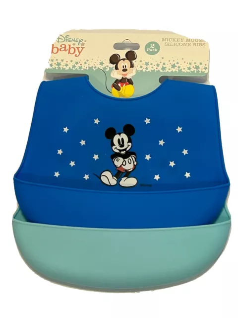 Disney Mickey Mouse 2-Pack Baby Toddler Silicone Bibs Waterproof New