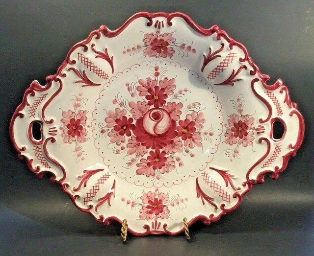 Deruta Pottery Large Italian Handpanted Handled Platter c.1950s Very Festive
