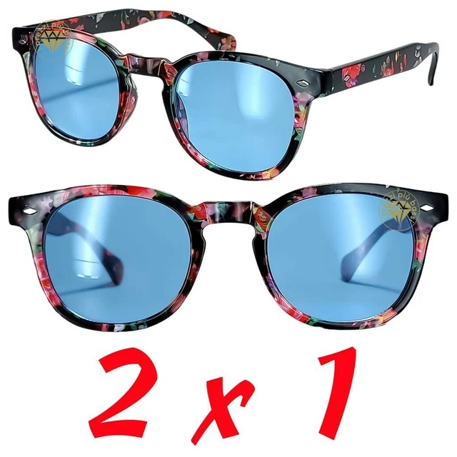 2 Occhiali Da Sole Johnny Depp Floreale Trend Fumè Stile Moscot UV400 Lenti Blu