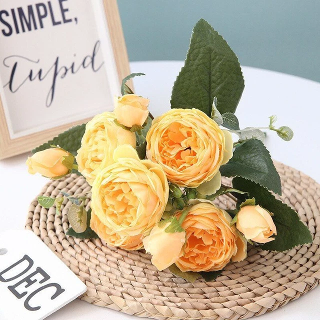 30cm Silk Rose Peony Artificial Flower Bouquet 5 Big Head 4 Small Bud Home Decor