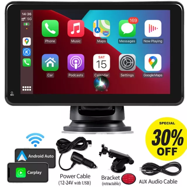 7inch Portable Touch Screen Car Radio Wireless Apple CarPlay Android Auto BT FM