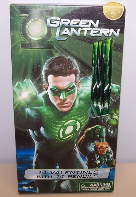 Valentines Day Exchange Cards (Box of 14) Green Lantern with Pencils