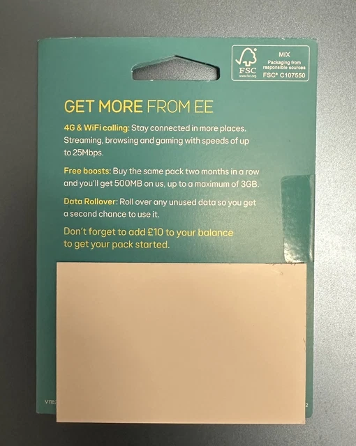 Carta SIM EE pay as you go. DATI E CHIAMATE GRATUITI 2