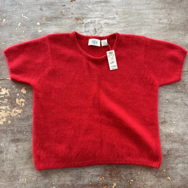 Vtg Vintage Pasta Red Womens Medium Mohair Blend Fuzzy Sweater Pullover NWT