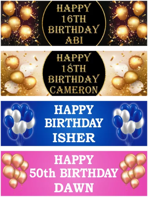 PERSONALISED BIRTHDAY PARTY BANNERS - 18th 21st 30th 40th 50th 60th 70th 80th