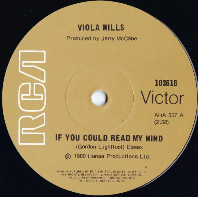 Viola Wills ORIG OZ 45 If you could read my mind NM ’80 RCA Soul Disco R&B