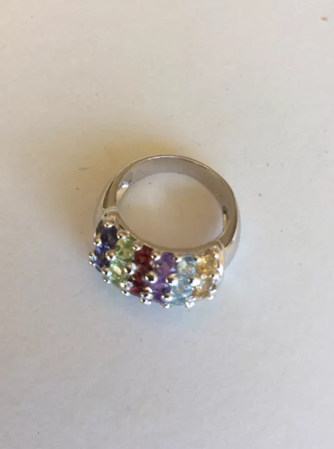 Sterling Silver Multi Gem Stone Cluster Ring