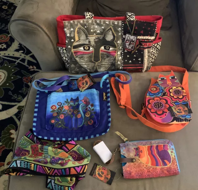 Laurel Burch Cat Purses Lot Of 4 Colorful Large Small Collectors Canvas BNWT