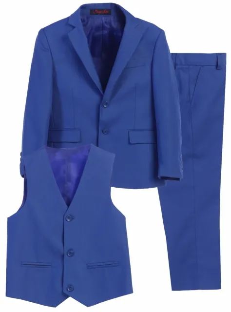 Magen Boys Blue FORMAL SLIM FIT suit 3 pc set coat,vest,pant Size 1-18